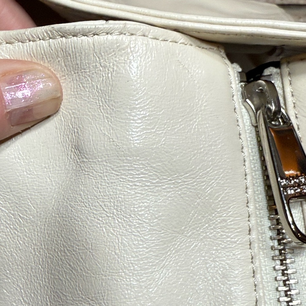Badgley Mischka Ivory and Black Leather Tote Bag Silver Hardware Satchel - Picture 11 of 13